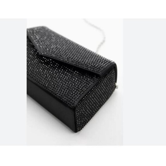 MANGO MNG rhinestone embellished box clutch shoulder bag	- BLACK - Picture 2 of 10